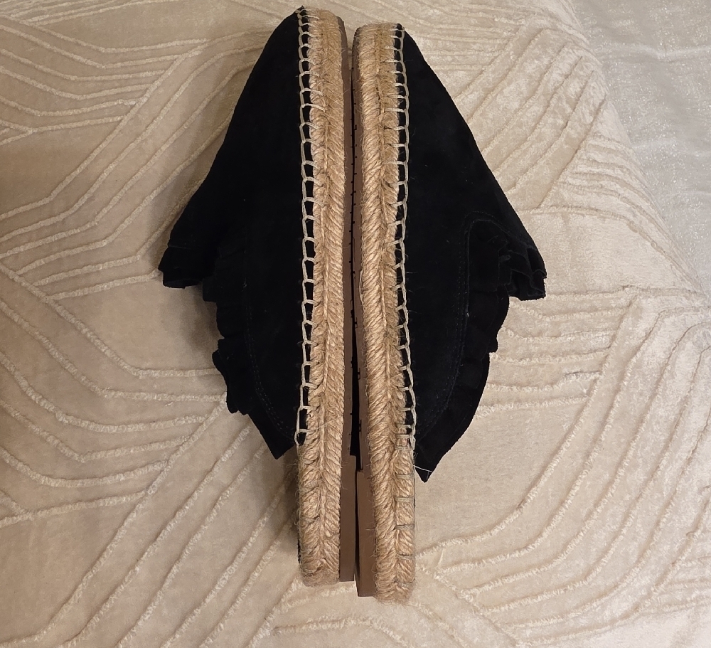 Kate Spade Black Suede Ruffle Espadrilles Size 8 - Picture 5 of 9
